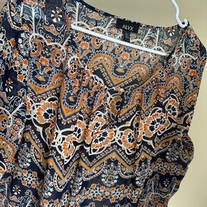 Alyx Orange and White Graphic Blouse with Mandarin Collar